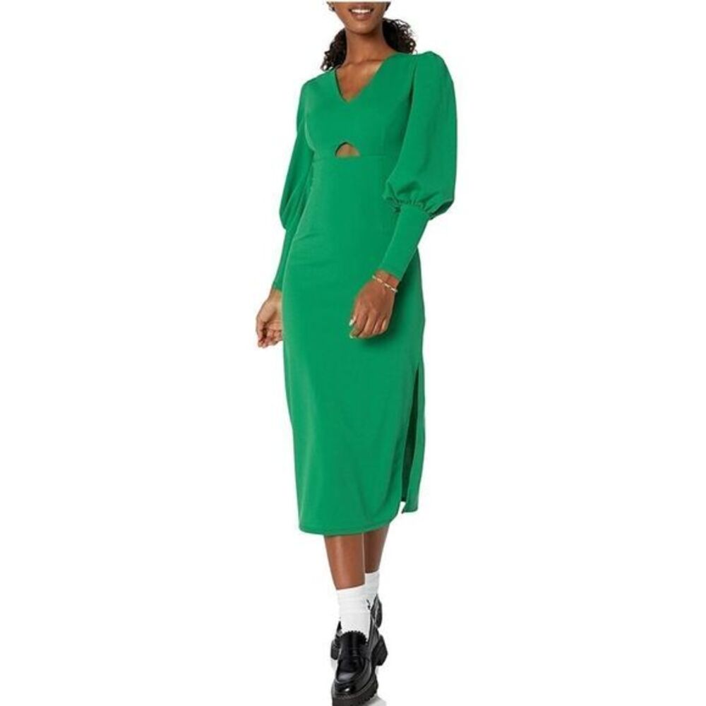 Wild Meadow Women's Balloon Sleeve Keyhole Midi Dress SIZE L NWT